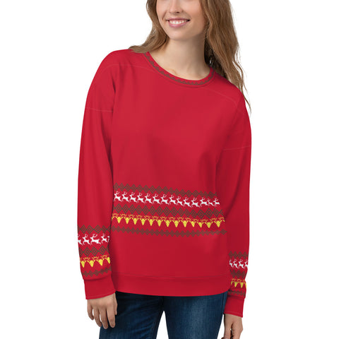 Red Christmas Reindeer Unisex Sweatshirt - Heidikimurart Limited 