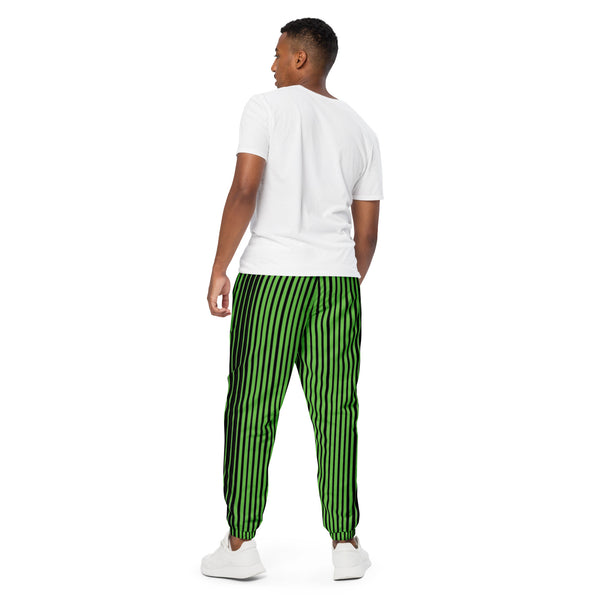 Green Black Striped Track Pants, Vertically Striped Best Unisex Running Athletic Jogger Track Trouser Sweatpants Pants For Men and Women