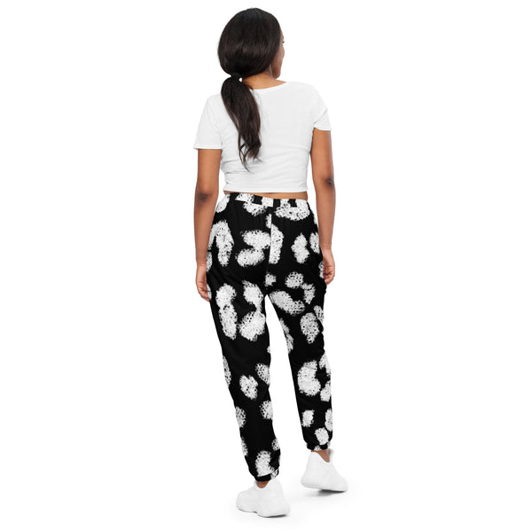 White Black Leopard Track Pants, Unisex track pants