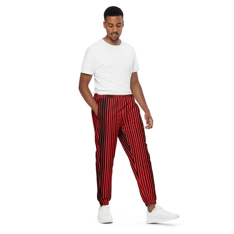 Red Striped Unisex Track Pants, Vertically Striped Best Unisex Running Athletic Jogger Track Trouser Sweatpants Pants For Men and Women