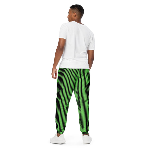 Green Black Striped Track Pants, Best Unisex Running Athletic Jogger Track Trouser Sweatpants Pants For Men and Women