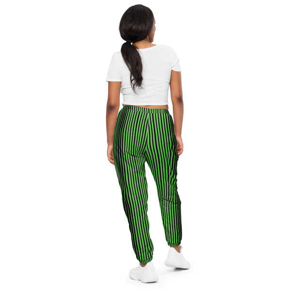 Green Black Striped Track Pants, Best Unisex Running Athletic Jogger Track Trouser Sweatpants Pants For Men and Women
