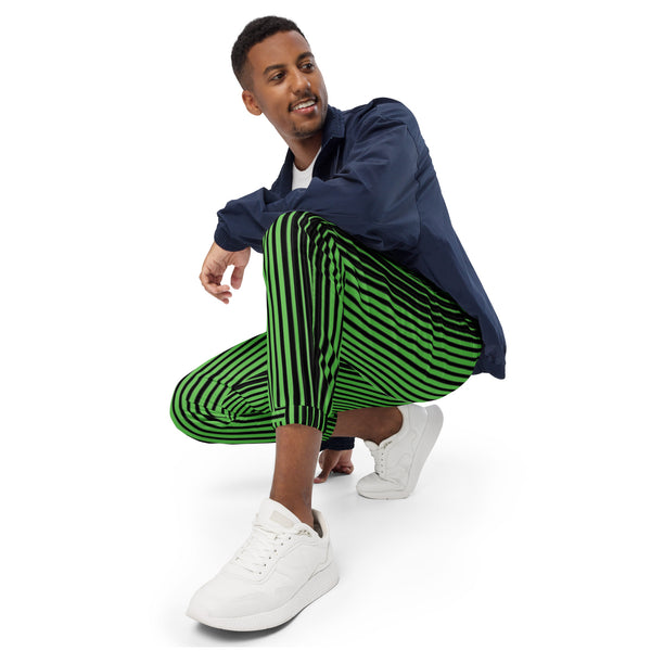 Green Black Striped Track Pants, Modern Luxury Best Breathable Casual Unisex Running Athletic Jogger Track Trouser Sweatpants Pants For Men and Women - Made in USA/EU/MX (US Size: XS-3XL)&nbsp;Track Pants For Men or Women, Best Mens Sweatpants, Women or Men Running Pants&nbsp;&nbsp;