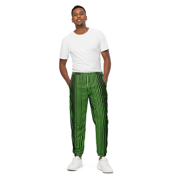 Green Black Striped Track Pants, Vertically Striped Best Unisex Running Athletic Jogger Track Trouser Sweatpants Pants For Men and Women