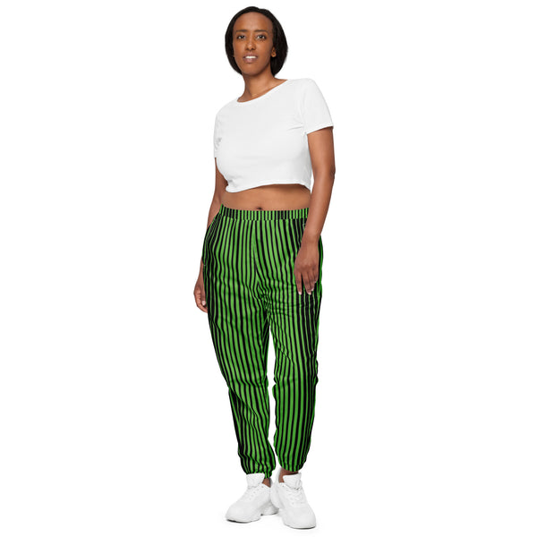 Green Black Striped Track Pants, Vertically Striped Best Unisex Running Athletic Jogger Track Trouser Sweatpants Pants For Men and Women