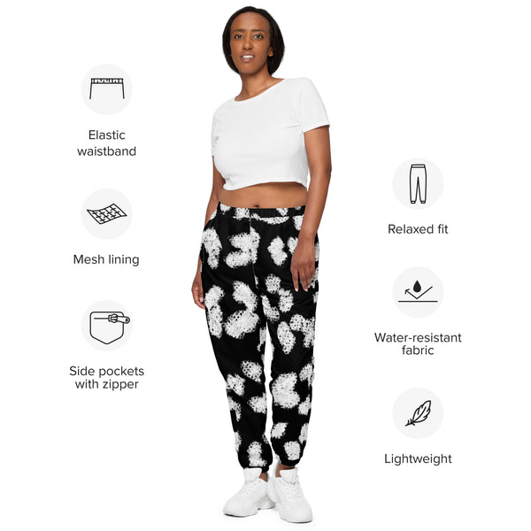 White Black Leopard Track Pants, Unisex track pants