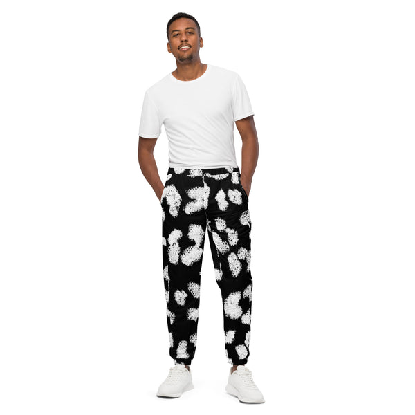 White Black Leopard Track Pants, Unisex track pants