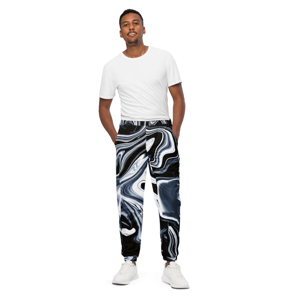 Blue Grey Marbled Track Pants, Unisex track pants