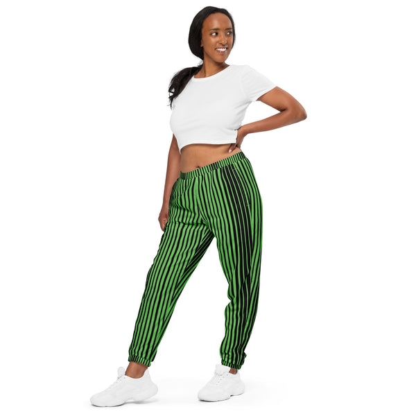 Green Black Striped Track Pants, Modern Luxury Best Breathable Casual Unisex Running Athletic Jogger Track Trouser Sweatpants Pants For Men and Women - Made in USA/EU/MX (US Size: XS-3XL)&nbsp;Track Pants For Men or Women, Best Mens Sweatpants, Women or Men Running Pants&nbsp;&nbsp;