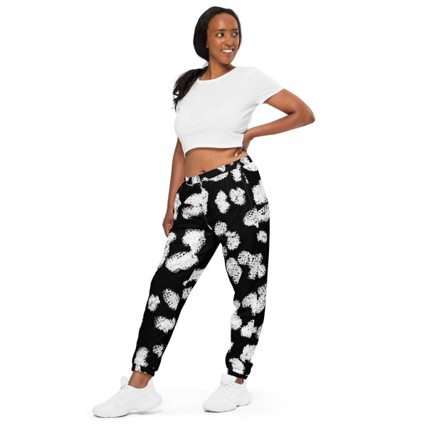 White Black Leopard Track Pants, Unisex track pants