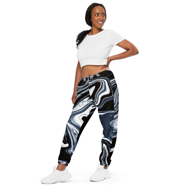 Blue Grey Marbled Track Pants, Unisex track pants