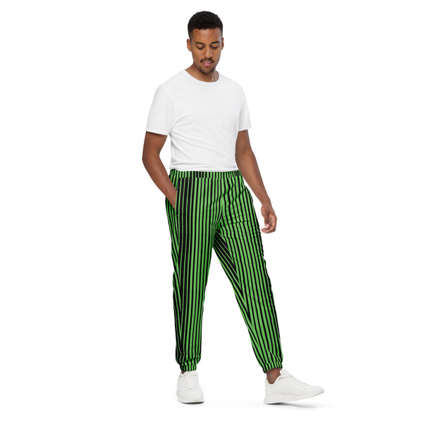 Green Black Striped Track Pants, Best Unisex Running Athletic Jogger Track Trouser Sweatpants Pants For Men and Women