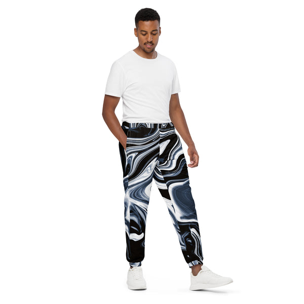 Blue Grey Marbled Track Pants, Unisex track pants