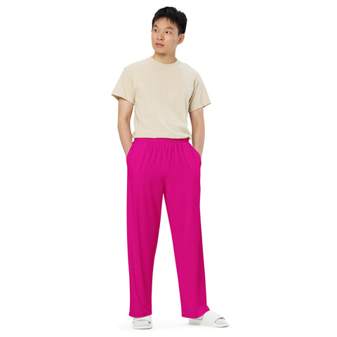 Pink Men's Pants, Solid Color All-over print unisex wide-leg pants