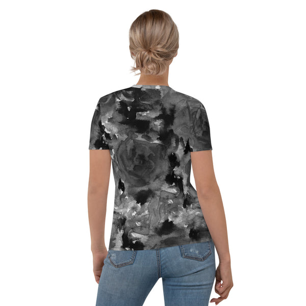Black Abstract Floral Women's T-shirt