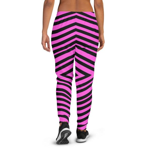 Pink Diagonal Striped Women's Joggers, Modern Stripes Ladies' Sweatpant Premium Slim Fit Soft Women's Joggers Sweatpants -Made in EU/MX (US Size: XS-3XL) Plus Size Available, Animal Print Women's Joggers, Soft Joggers Pants Womens