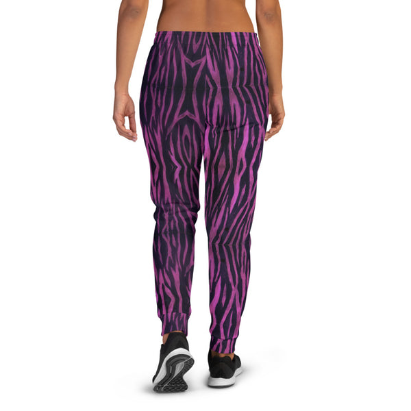 Purple Tiger Striped Women's Joggers, Best Colorful Animal Print Premium Printed Slit Fit Soft Women's Joggers Sweatpants -Made in EU/MX (US Size: XS-3XL) Plus Size Available, Animal Print Women's Joggers, Soft Joggers Pants Womens, Tiger Stripe Jogger Pants, Animal Print Jogger Sweatpants, Animal Print Athletic Sweatpants, Tiger Stripe Pants, Tiger Print Pants, Best Tiger Stripe Joggers