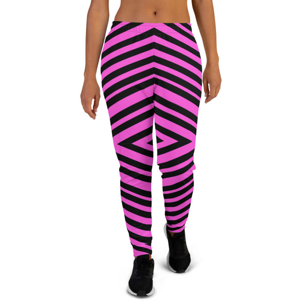 Pink Diagonal Striped Women's Joggers, Modern Stripes Ladies' Sweatpant Premium Slim Fit Soft Women's Joggers Sweatpants -Made in EU/MX (US Size: XS-3XL) Plus Size Available, Animal Print Women's Joggers, Soft Joggers Pants Womens