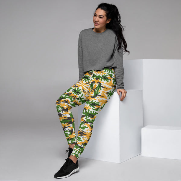 Green Yellow Army Women's Joggers - Heidikimurart Limited  Green Yellow Army Women's Joggers, Camouflage Camo Print Premium Printed Slit Fit Soft Women's Joggers Sweatpants -Made in EU/MX (US Size: XS-3XL) Plus Size Available, Animal Print Women's Joggers, Soft Joggers Pants Womens, Leopard Jogger Pants, Animal Print Jogger Sweatpants