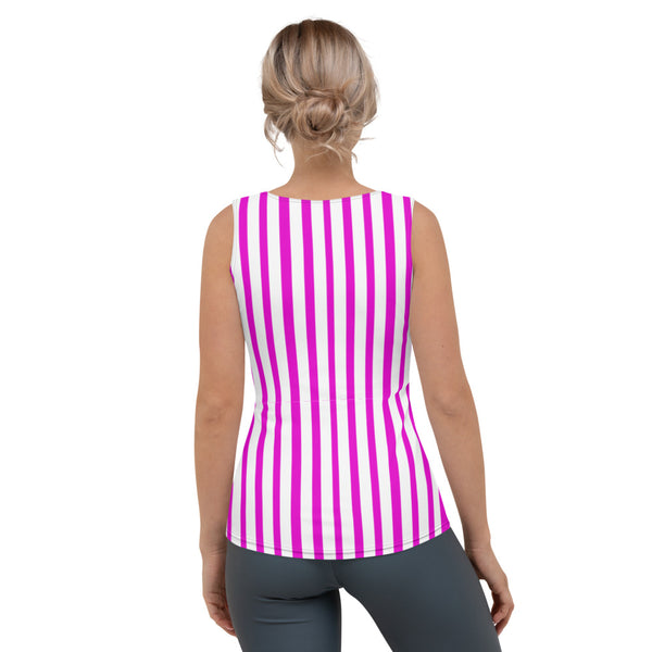 Pink Vertically Striped Tank Top, Modern Stripes Women's Tank Top, Modern Classic Stripes Print Best Designer Women's Stretchy Comfortable Stylish Soft Tank Top Sports Fitted Moisture-Wicking Active Wear - Made in USA/EU/MX (US Size: XS-XL)