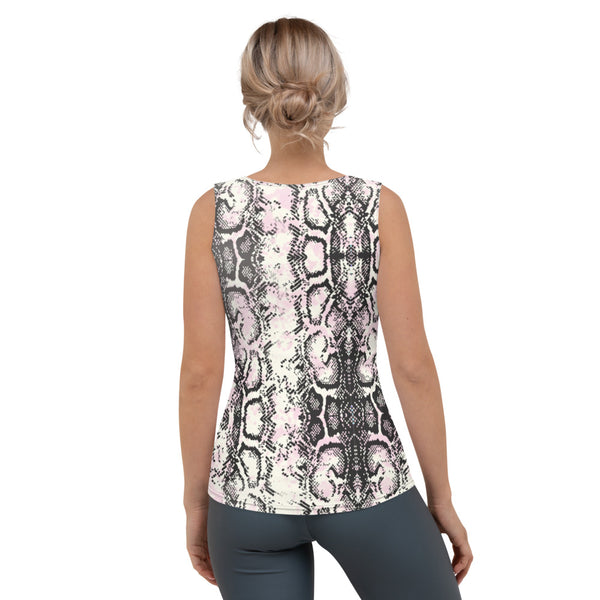 Snake Print Women's Tank Top, Python Reptile Skin Print Best Designer Women's Stretchy Comfortable Stylish Soft Tank Top Sports Fitted Moisture-Wicking Active Wear - Made in USA/EU/MX (US Size: XS-XL)