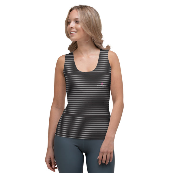 Black Striped Women's Tank Top, Modern Classic Stripes Print Best Designer Women's Stretchy Comfortable Stylish Soft Tank Top Sports Fitted Moisture-Wicking Active Wear - Made in USA/EU/MX (US Size: XS-XL)