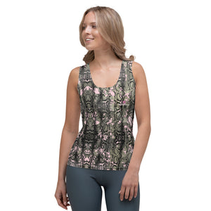 Dark Snake Print Tank Top, Dark Reptile Snake Skin Print Best Designer Women's Stretchy Comfortable Stylish Soft Tank Top Sports Fitted Moisture-Wicking Active Wear - Made in USA/EU/MX (US Size: XS-XL)
