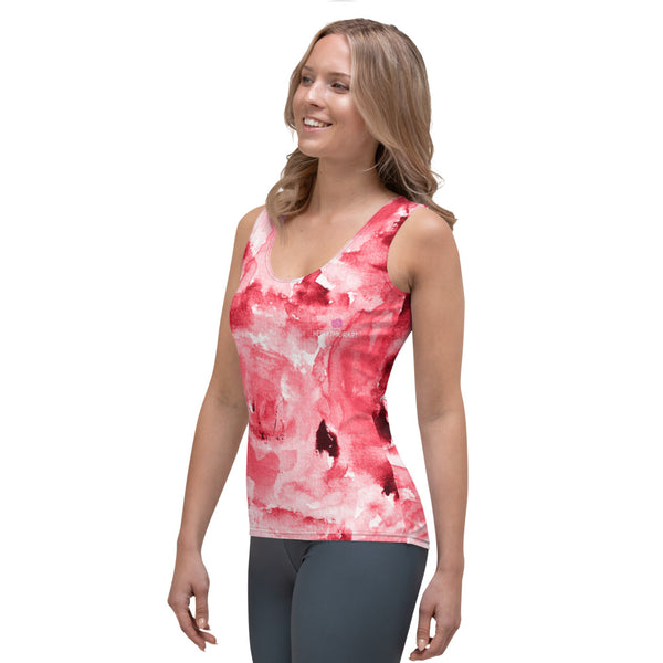 Red Floral Abstract Women's Tank Top, Abstract Print Best Designer Women's Stretchy Comfortable Stylish Soft Tank Top Sports Fitted Moisture-Wicking Active Wear - Made in USA/EU/MX (US Size: XS-XL)