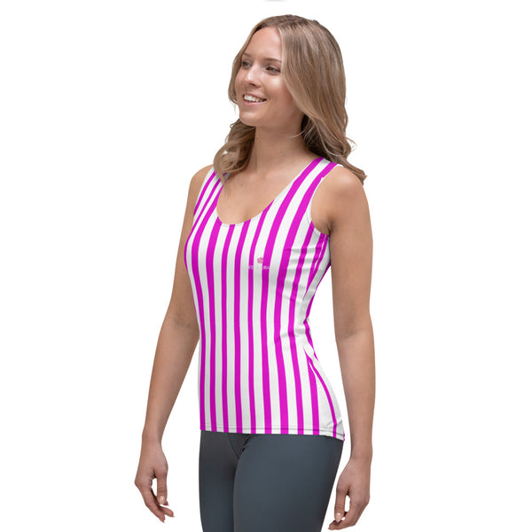 Pink Vertically Striped Tank Top, Modern Stripes Women's Tank Top, Modern Classic Stripes Print Best Designer Women's Stretchy Comfortable Stylish Soft Tank Top Sports Fitted Moisture-Wicking Active Wear - Made in USA/EU/MX (US Size: XS-XL)
