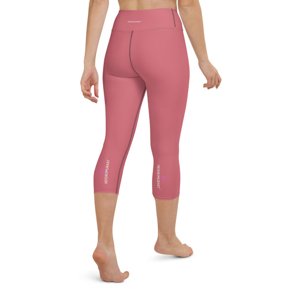 Pink Solid Yoga Capri Leggings, Premium Solid Pink Color Designer Yoga Capri Leggings, Simple Essential Modern Comfy Moisture-Wicking, High-Waisted Capri Leggings Yoga Pants Mid-Calf Length Activewear- Made in USA/EU/MX (US Size: XS-XL)