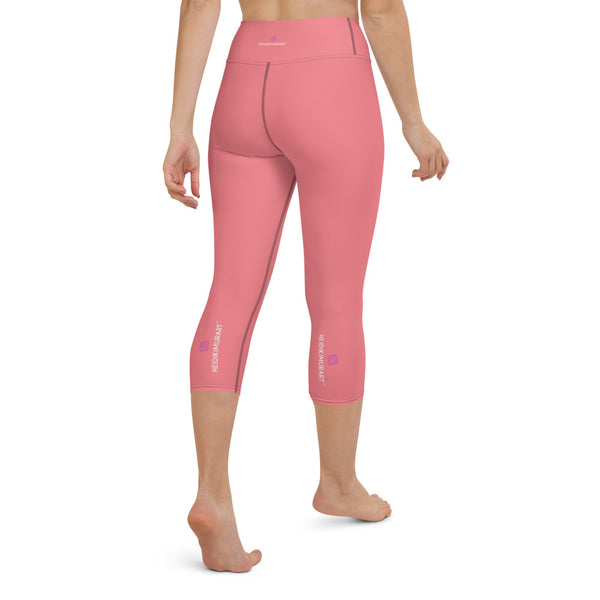 Baby Pink Yoga Capri Leggings, Best Pastel Pink Solid Color Designer Yoga Capri Leggings, Simple Essential Modern Comfy Moisture-Wicking, High-Waisted Capri Leggings Yoga Pants Mid-Calf Length Activewear- Made in USA/EU/MX (US Size: XS-XL)