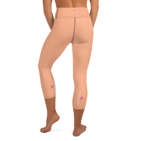 Nude Yoga Capri Leggings, Solid Nude Color Designer Yoga Capri Leggings, Simple Essential Modern Comfy Moisture-Wicking, High-Waisted Capri Leggings Yoga Pants Mid-Calf Length Activewear- Made in USA/EU/MX (US Size: XS-XL)