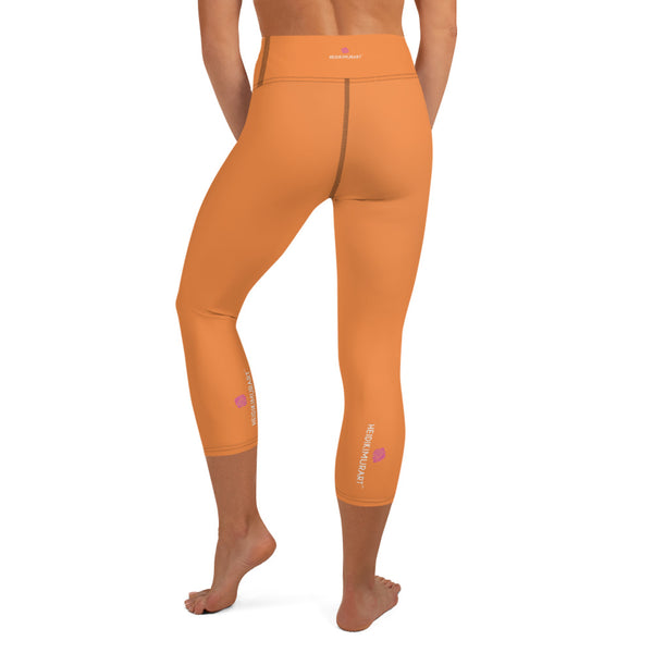 Orange Solid Yoga Capri Leggings, Solid Orange Color Designer Yoga Capri Leggings, Simple Essential Modern Comfy Moisture-Wicking, High-Waisted Capri Leggings Yoga Pants Mid-Calf Length Activewear- Made in USA/EU/MX (US Size: XS-XL)