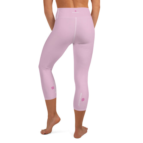 Ballet Pink Yoga Capri Leggings, Light Pink Pastel Solid Color Designer Yoga Capri Leggings, Simple Essential Modern Comfy Moisture-Wicking, High-Waisted Capri Leggings Yoga Pants Mid-Calf Length Activewear- Made in USA/EU/MX (US Size: XS-XL)