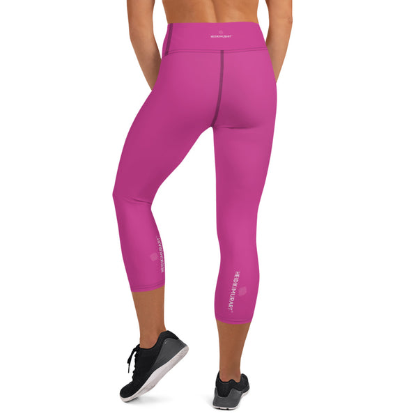 Hot Pink Yoga Capri Leggings, Solid Color Hot Pink Designer Yoga Capri Leggings, Simple Essential Modern Comfy Moisture-Wicking, High-Waisted Capri Leggings Yoga Pants Mid-Calf Length Activewear- Made in USA/EU/MX (US Size: XS-XL)
