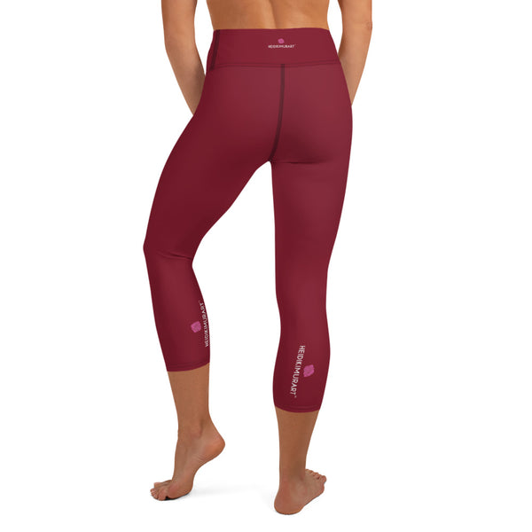 Burgundy Red Yoga Capri Leggings, Red Solid Color Designer Yoga Capri Leggings, Simple Essential Modern Comfy Moisture-Wicking, High-Waisted Capri Leggings Yoga Pants Mid-Calf Length Activewear- Made in USA/EU/MX (US Size: XS-XL)