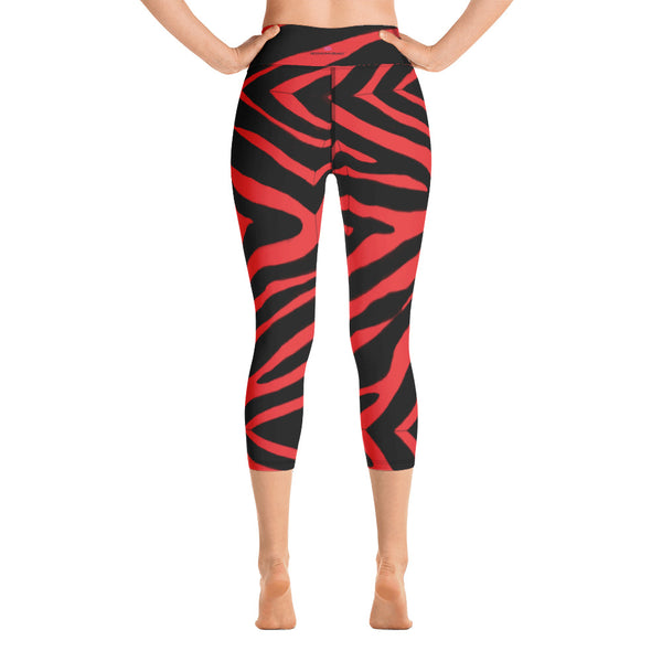 Red Zebra Yoga Capri Leggings, Zebra Animal Print Capri Leggings Sports Fitness Designer Luxury Premium Quality Women's Capris Yoga Pants For Ladies- Made in USA/EU/MX (US Size: XS-XL)