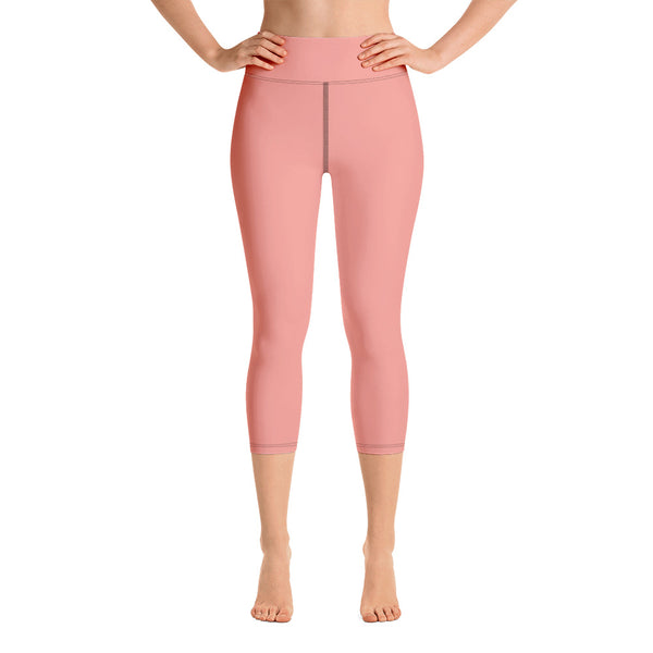 Light Pink Yoga Capri Leggings, Pastel Pink Color Designer Yoga Capri Leggings, Simple Essential Modern Comfy Moisture-Wicking, High-Waisted Capri Leggings Yoga Pants Mid-Calf Length Activewear- Made in USA/EU/MX (US Size: XS-XL)