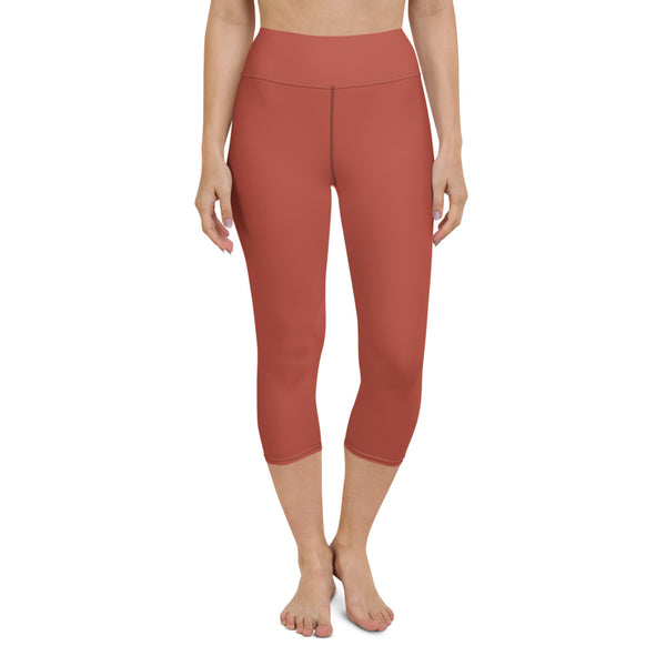 Dark Pink Yoga Capri Leggings, Solid Color Pink Designer Yoga Capri Leggings, Simple Essential Modern Comfy Moisture-Wicking, High-Waisted Capri Leggings Yoga Pants Mid-Calf Length Activewear- Made in USA/EU/MX (US Size: XS-XL)