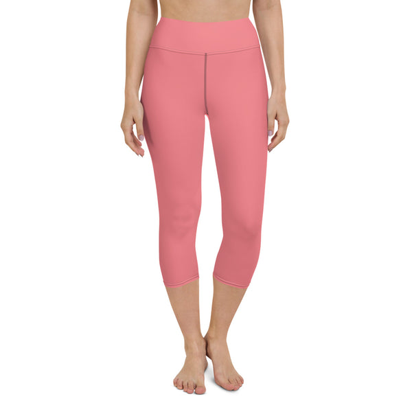 Baby Pink Yoga Capri Leggings, Best Pastel Pink Solid Color Designer Yoga Capri Leggings, Simple Essential Modern Comfy Moisture-Wicking, High-Waisted Capri Leggings Yoga Pants Mid-Calf Length Activewear- Made in USA/EU/MX (US Size: XS-XL)