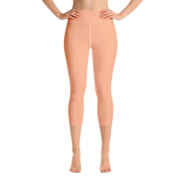 Nude Color Yoga Capri Leggings, Solid Nude Pink Color Designer Yoga Capri Leggings, Simple Essential Modern Comfy Moisture-Wicking, High-Waisted Capri Leggings Yoga Pants Mid-Calf Length Activewear- Made in USA/EU/MX (US Size: XS-XL)