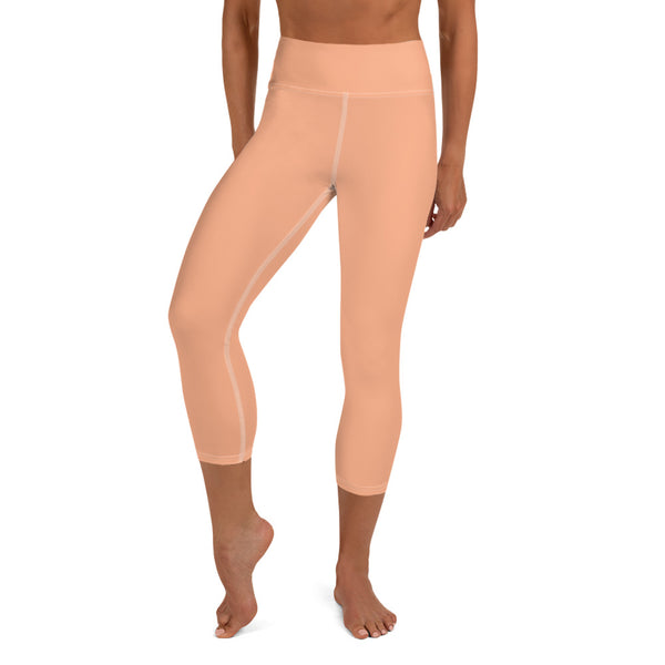 Nude Color Yoga Capri Leggings, Solid Nude Pink Color Designer Yoga Capri Leggings, Simple Essential Modern Comfy Moisture-Wicking, High-Waisted Capri Leggings Yoga Pants Mid-Calf Length Activewear- Made in USA/EU/MX (US Size: XS-XL)