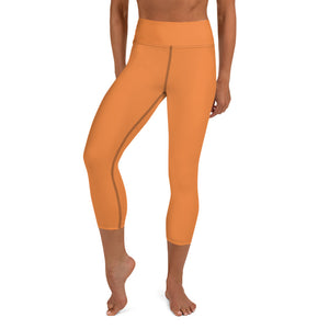 Orange Solid Yoga Capri Leggings, Solid Orange Color Designer Yoga Capri Leggings, Simple Essential Modern Comfy Moisture-Wicking, High-Waisted Capri Leggings Yoga Pants Mid-Calf Length Activewear- Made in USA/EU/MX (US Size: XS-XL)