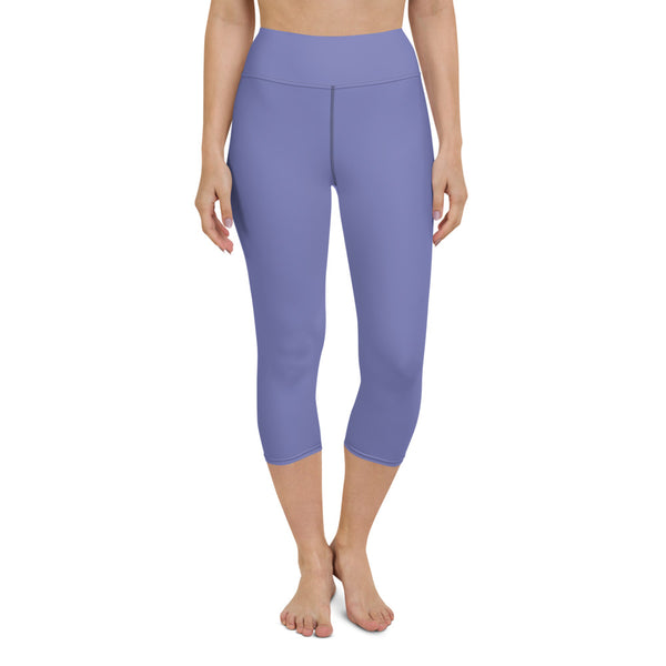 Pastel Purple Yoga Capri Leggings, Solid Color Designer Yoga Capri Leggings, Simple Essential Modern Comfy Moisture-Wicking, High-Waisted Capri Leggings Yoga Pants Mid-Calf Length Activewear- Made in USA/EU/MX (US Size: XS-XL)