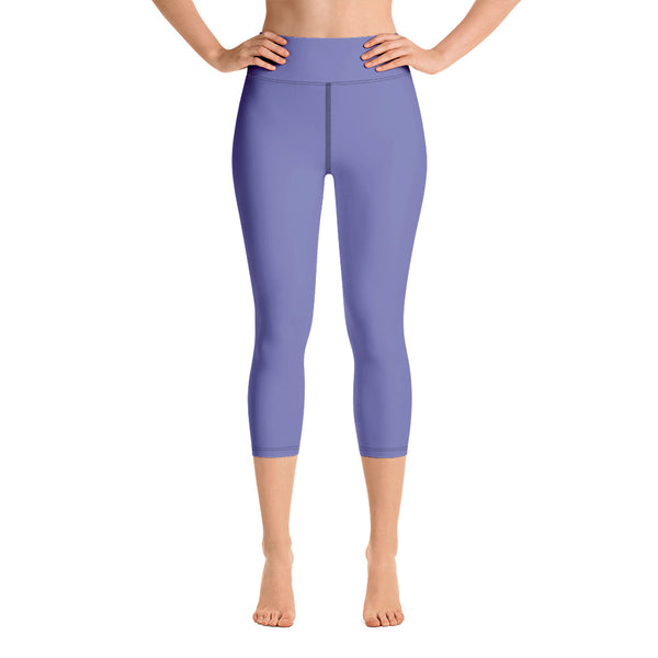 Pastel Purple Yoga Capri Leggings, Solid Color Designer Yoga Capri Leggings, Simple Essential Modern Comfy Moisture-Wicking, High-Waisted Capri Leggings Yoga Pants Mid-Calf Length Activewear- Made in USA/EU/MX (US Size: XS-XL)