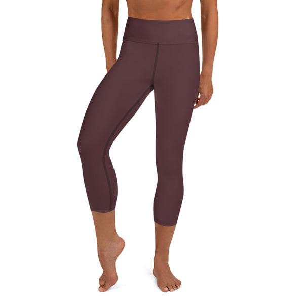 Dark Purple Yoga Capri Leggings, Solid Color Purple Designer Yoga Capri Leggings, Simple Essential Modern Comfy Moisture-Wicking, High-Waisted Capri Leggings Yoga Pants Mid-Calf Length Activewear- Made in USA/EU/MX (US Size: XS-XL)