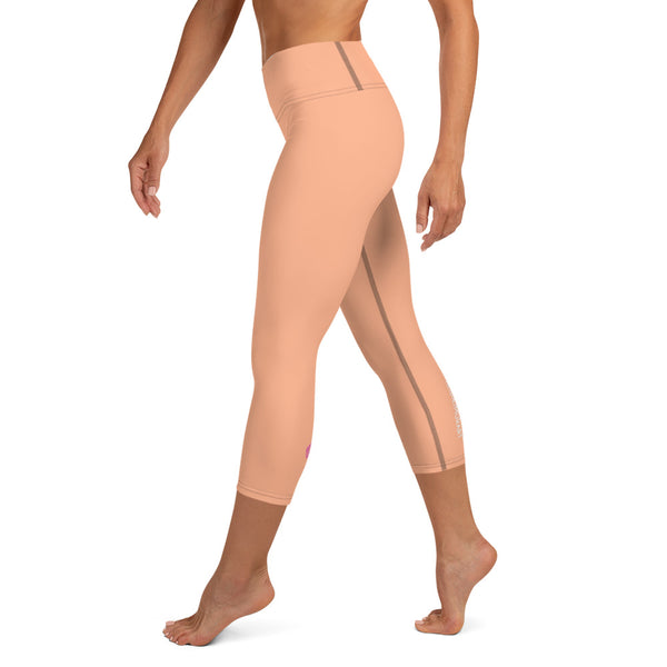 Nude Yoga Capri Leggings, Solid Nude Color Designer Yoga Capri Leggings, Simple Essential Modern Comfy Moisture-Wicking, High-Waisted Capri Leggings Yoga Pants Mid-Calf Length Activewear- Made in USA/EU/MX (US Size: XS-XL)