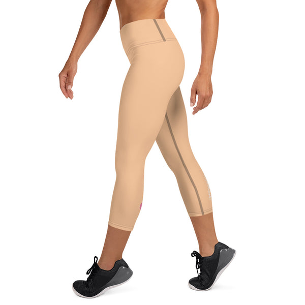 Beige Nude Yoga Capri Leggings, Pastel Nude Solid Color Designer Abstract Yoga Capri Leggings, Simple Essential Modern Comfy Moistsure-Wicking, High-Waisted Capri Leggings Yoga Pants Mid-Calf Length Activewear- Made in USA/EU/MX (US Size: XS-XL)