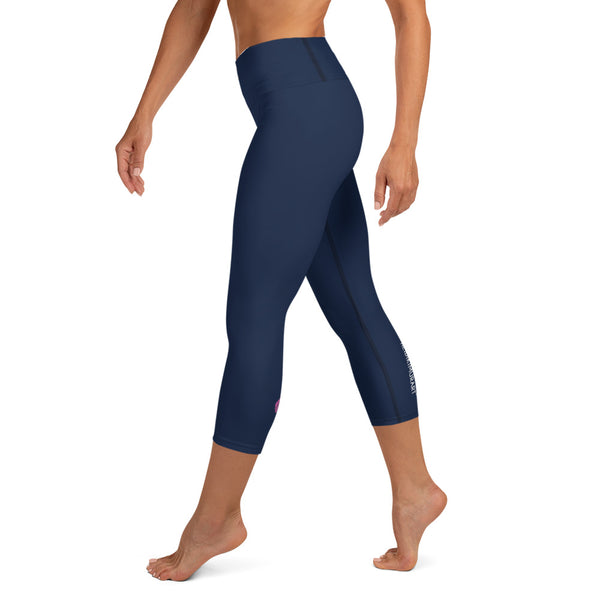 Dark Blue Yoga Capri Leggings, Solid Color Dark Blue Designer Yoga Capri Leggings, Simple Essential Modern Comfy Moisture-Wicking, High-Waisted Capri Leggings Yoga Pants Mid-Calf Length Activewear- Made in USA/EU/MX (US Size: XS-XL)