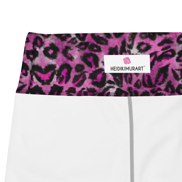Pink Leopard Yoga Capri Leggings, Leopard Animal Print Women's Capri Leggings Yoga Pants For Ladies- Made in USA/EU/MX (US Size: XS-XL)